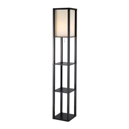 Homeroots Tall Black Wood Floor Lamp with Two Shelves 372534